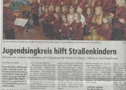 Jugensingkreis hilft Straßenkindern Copyright MINDENER TAGEBLATT / MT ONLINE 09. September 2014